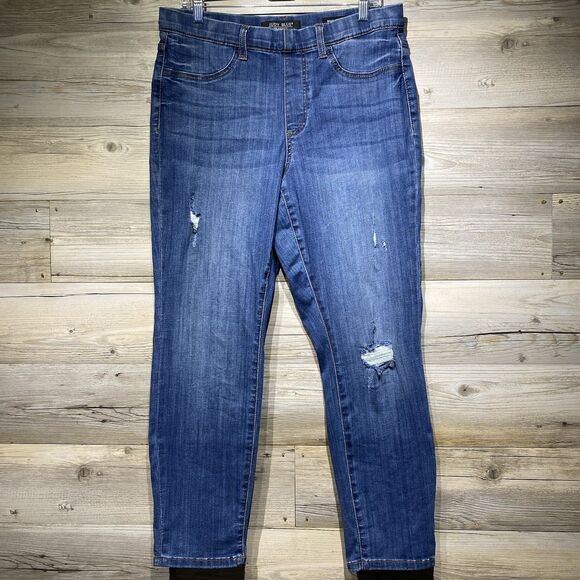 Judy Blue Boyfriend Fit Pull On Blue Jeans Distressed Elastic Waist Womens 13/31 - Picture 1 of 10